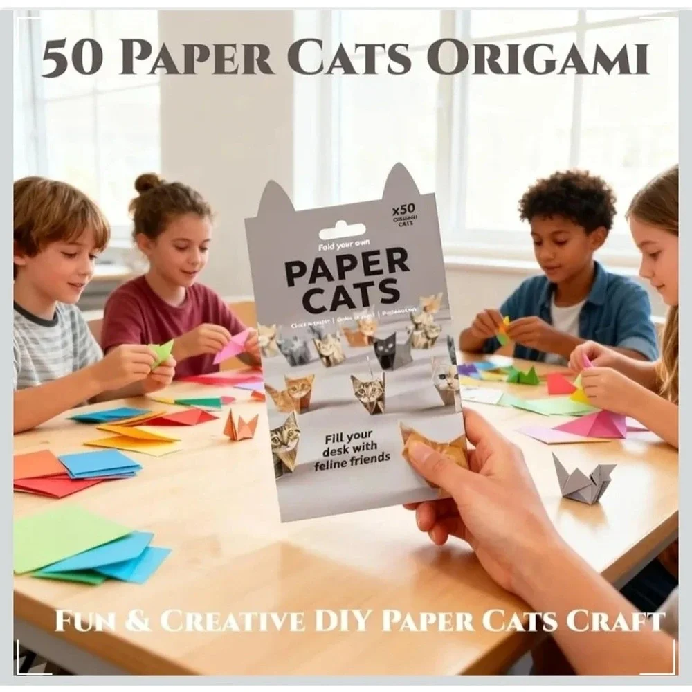 Fold Your Own Paper Cats Origami Kit 50 Sheets DIY Feline Craft Set New